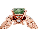 Rose gold Fancy Green Princess Cut Diamond Solitaire Ring with Milgrain Pavé Band and Four-Prong Setting_21