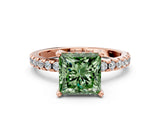 Rose gold Fancy Green Princess Cut Diamond Solitaire Ring with Pavé Band and Four-Prong Setting_16