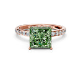 Rose gold Fancy Green Princess Cut Diamond Solitaire Ring with Pavé Band and Hidden Halo_20