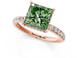 Rose gold Fancy Green Princess Cut Diamond Solitaire Ring with Pavé Band and Hidden Halo_21
