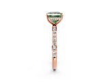 Rose gold Fancy Green Princess Cut Diamond Solitaire Ring with Pavé Band and Hidden Halo_22