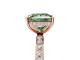 Rose gold Fancy Green Princess Cut Diamond Solitaire Ring with Pavé Band and Hidden Halo_25