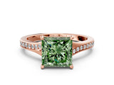 Rose gold Fancy Green Princess Cut Diamond Solitaire Ring with Pavé Band and Prong Setting_12