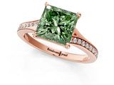 Rose gold Fancy Green Princess Cut Diamond Solitaire Ring with Pavé Band and Prong Setting_13