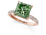 Rose gold Fancy Green Princess Cut Diamond Solitaire Ring with Pave Band and Four Prong Setting_18