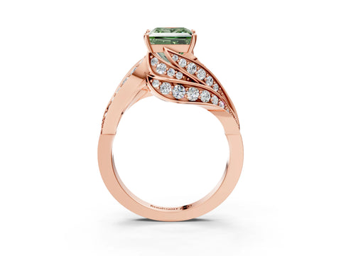 Rose gold Fancy Green Princess Cut Diamond Solitaire Ring with Prong Setting and Twisted Pavé Band_3