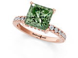 Rose gold Fancy Green Princess Cut Diamond Solitaire Ring with Round  Pavé Band and Four-Prong Setting_37