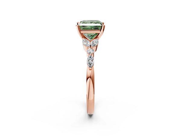 Rose Gold Princess Cut Engagement Ring Setting for Fancy Green Center