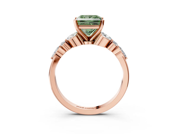 Rose Gold Princess Cut Engagement Ring Setting for Fancy Green Center