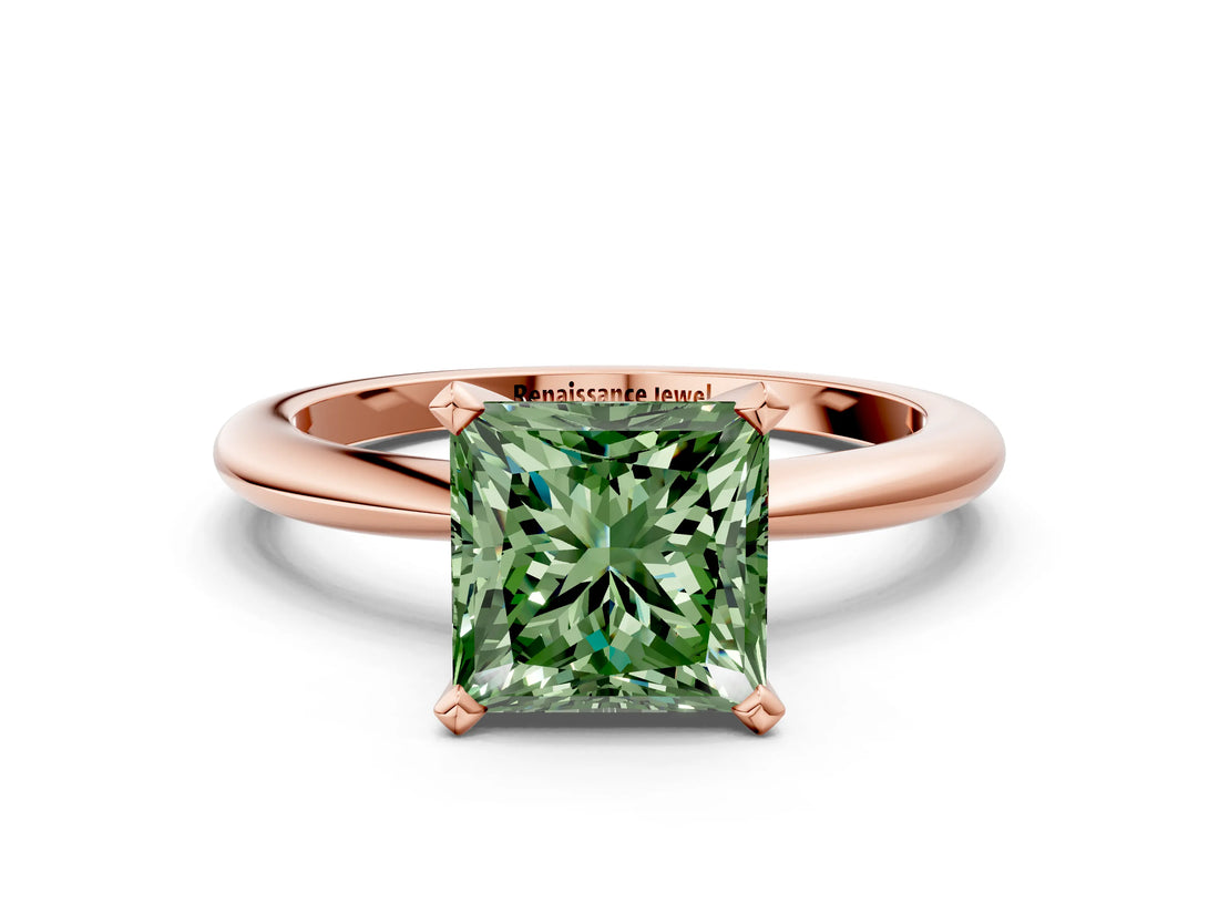 Rose gold Fancy Green Princess Cut Diamond Solitaire Ring with Six-Prong Setting and Classic Band_23