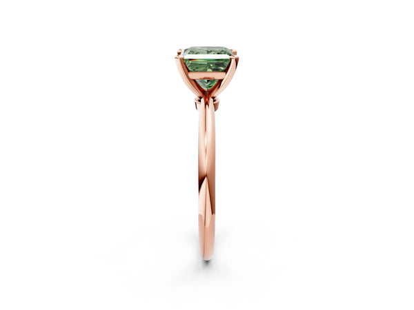 Rose gold Fancy Green Princess Cut Diamond Solitaire Ring with Six-Prong Setting and Classic Band