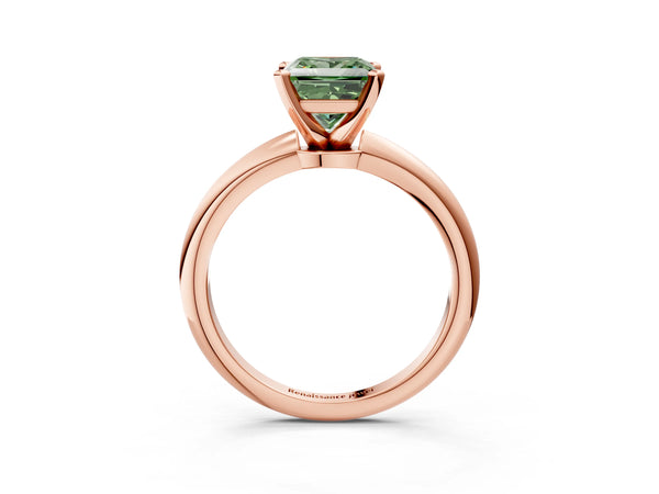 Rose gold Fancy Green Princess Cut Diamond Solitaire Ring with Six-Prong Setting and Classic Band