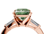 Rose gold Fancy Green Princess  Cut Diamond Solitaire Ring with Tapered Baguette Accents and Four-Prong Setting_4