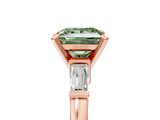 Rose gold Fancy Green Princess  Cut Diamond Solitaire Ring with Tapered Baguette Accents and Four-Prong Setting_5