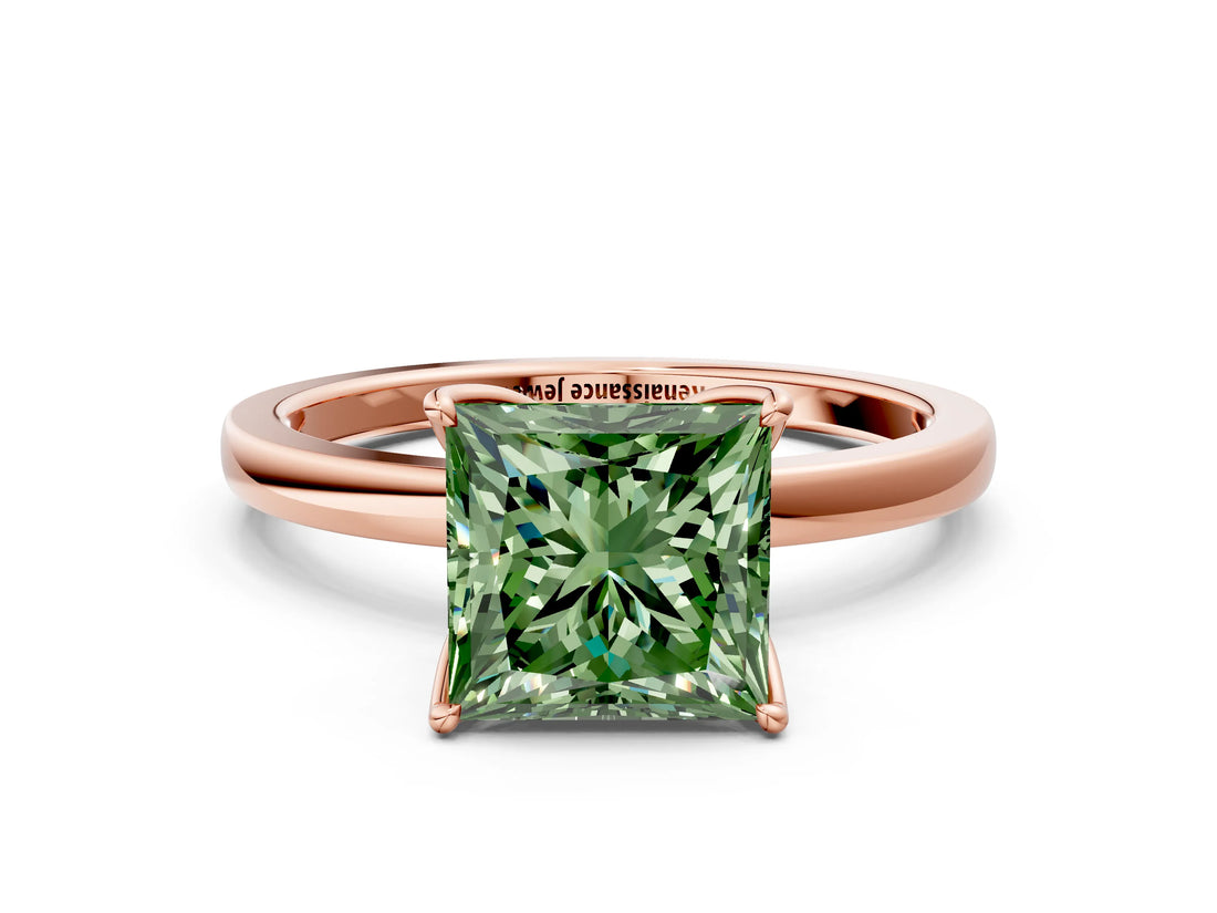 Rose gold Fancy Green Princess Cut Diamond Solitaire Ring with Thin Band and Prong Setting_12
