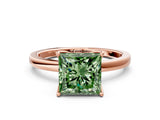 Rose gold Fancy Green Princess Cut Diamond Solitaire Ring with Thin Band and Prong Setting_12