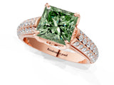 Rose gold Fancy Green Princess Cut Diamond Solitaire Ring with Three-Row Pavé Band and Four-Prong Setting_18
