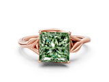 Rose gold Fancy Green Princess Cut Diamond Solitaire Ring with Twist Band and Four-Prong Setting_29