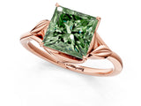 Rose gold Fancy Green Princess Cut Diamond Solitaire Ring with Twist Band and Four-Prong Setting_30