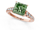 Rose gold Fancy Green Princess  Cut Diamond Solitaire with Pave Band and Four-Prong Setting_1