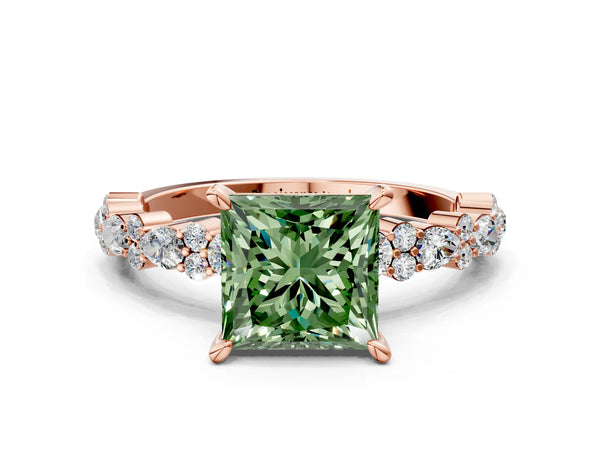 Rose Gold Princess Cut Pear Side Stone Engagement Ring Setting for Fancy Green Center