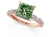 Rose gold Fancy Green Princess Cut Diamond Solitaire with Side Stones, Pave Band, Four-Prong Setting_30