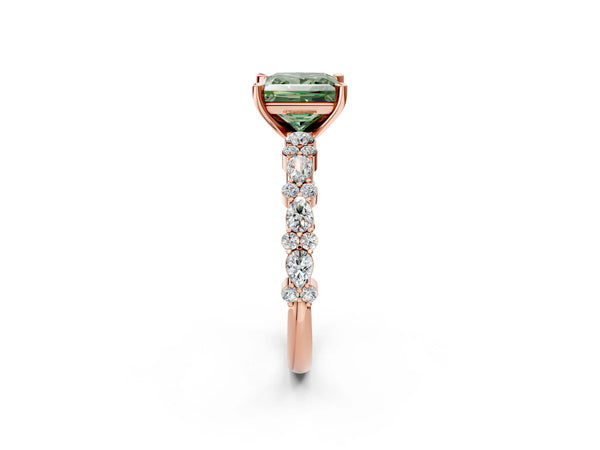 Rose Gold Princess Cut Pear Side Stone Engagement Ring Setting for Fancy Green Center
