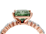 Rose gold Fancy Green Princess Cut Diamond Solitaire with Side Stones, Pave Band, Four-Prong Setting_33