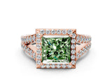 Rose gold Fancy Green Princess Cut Diamond Split Shank Halo Ring with Four-Prong Setting_22