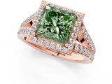 Rose gold Fancy Green Princess Cut Diamond Split Shank Halo Ring with Four-Prong Setting_23