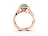 Rose gold Fancy Green Princess Cut Diamond Split Shank Halo Ring with Four-Prong Setting_25