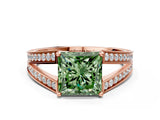 Rose gold Fancy Green Princess Cut Diamond Split Shank Ring with Pavé Band and Four-Prong Setting_17