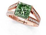 Rose gold Fancy Green Princess Cut Diamond Split Shank Ring with Pavé Band and Four-Prong Setting_18