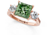 Rose gold Fancy Green Princess Cut Diamond Three-Stone Engagement Ring with Prong Setting and Pavé Band_1