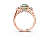 Rose gold Fancy Green Princess Cut Diamond Three-Stone Engagement Ring with Prong Setting and Pavé Band_3