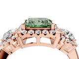 Rose gold Fancy Green Princess Cut Diamond Three-Stone Halo Ring with Prong Setting and Pavé Accents_4