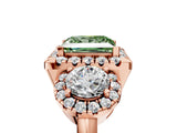 Rose gold Fancy Green Princess Cut Diamond Three-Stone Halo Ring with Prong Setting and Pavé Accents_5