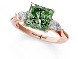 Rose gold Fancy Green Princess Cut Diamond Three-Stone Ring with Pear Side Stones and Four-Prong Setting_64