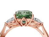 Rose gold Fancy Green Princess Cut Diamond Three-Stone Ring with Pear Side Stones and Four-Prong Setting_67