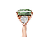 Rose gold Fancy Green Princess Cut Diamond Three-Stone Ring with Pear Side Stones and Four-Prong Setting_68