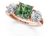 Rose gold Fancy Green Princess Cut Diamond Three-Stone Ring with Prong Setting and Classic Band_35