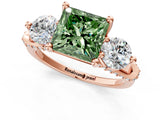 Rose gold Fancy Green Princess Cut Diamond Three-Stone Ring with Prong Setting and Pavé Band_1