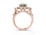 Rose gold Fancy Green Princess Cut Diamond Three-Stone Ring with Prong Setting and Pavé Band_3