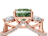 Rose gold Fancy Green Princess Cut Diamond Three-Stone Ring with Prong Setting and Pavé Band_4