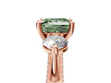 Rose gold Fancy Green Princess Cut Diamond Three-Stone Ring with Prong Setting and Pavé Band_5