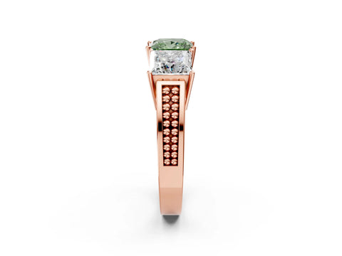 Rose gold Fancy Green Princess Cut Diamond Three-Stone Ring with Prong Setting and Textured Band_2