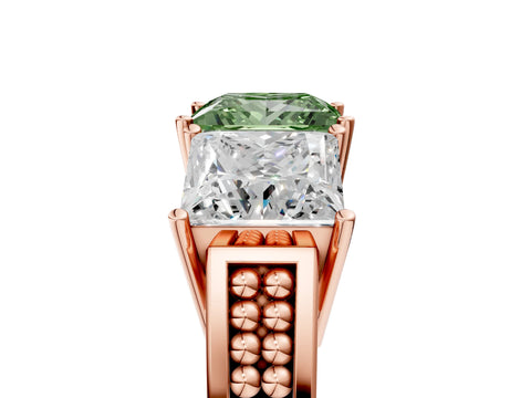 Rose gold Fancy Green Princess Cut Diamond Three-Stone Ring with Prong Setting and Textured Band_5