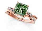 Rose gold Fancy Green Princess  Cut Diamond Twist Band Solitaire with Prong Setting_1