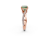 Rose gold Fancy Green Princess  Cut Diamond Twist Band Solitaire with Prong Setting_2
