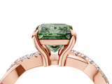 Rose gold Fancy Green Princess  Cut Diamond Twist Band Solitaire with Prong Setting_4